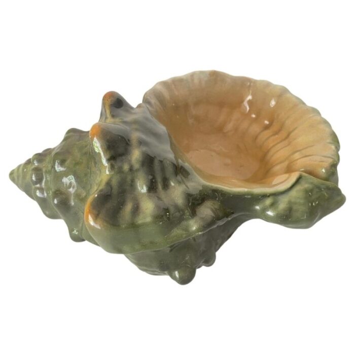 shell ashtray in green ceramic 1960s 3