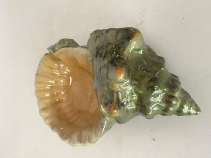 shell ashtray in green ceramic 1960s 7