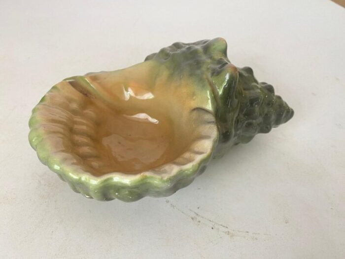 shell ashtray in green ceramic 1960s 9