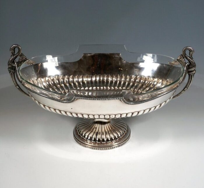 silver jardiniere with swan busts and glass inlay from pietrasanta c italy 1950 2