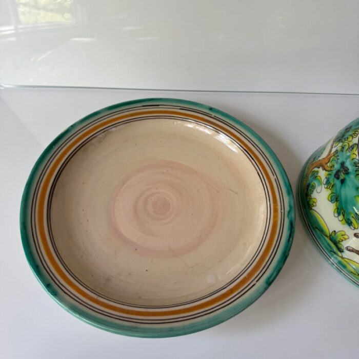 spanish ceramic hand painted cheese plate with lid featuring dog and hare marked toledo 2119