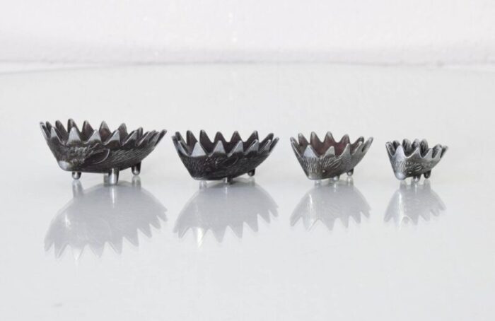 stackable peltre hedgehog ashtrays attributed to walter bosse 1950s set of 4 2