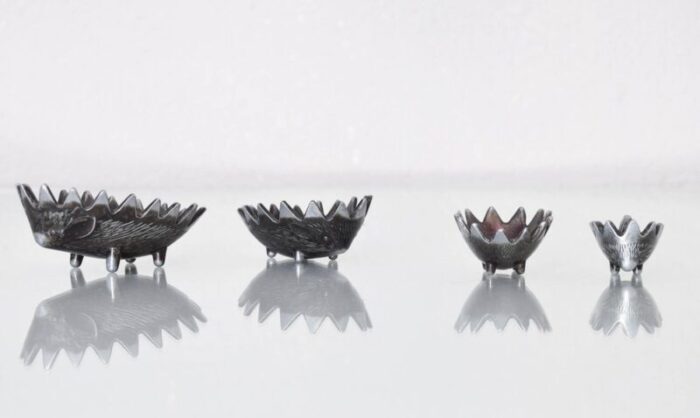 stackable peltre hedgehog ashtrays attributed to walter bosse 1950s set of 4 3