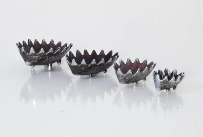 stackable peltre hedgehog ashtrays attributed to walter bosse 1950s set of 4 4