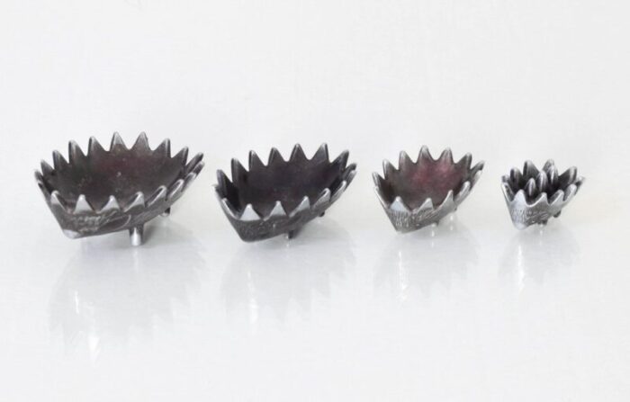 stackable peltre hedgehog ashtrays attributed to walter bosse 1950s set of 4 8