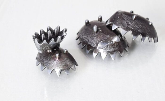 stackable peltre hedgehog ashtrays attributed to walter bosse 1950s set of 4 9