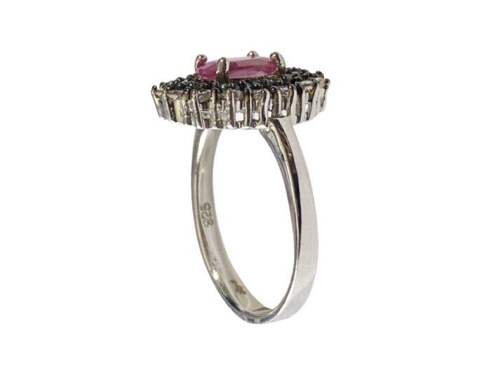 sterling silver ring with ruby and glass aquamarine diamond stones size 5 1820