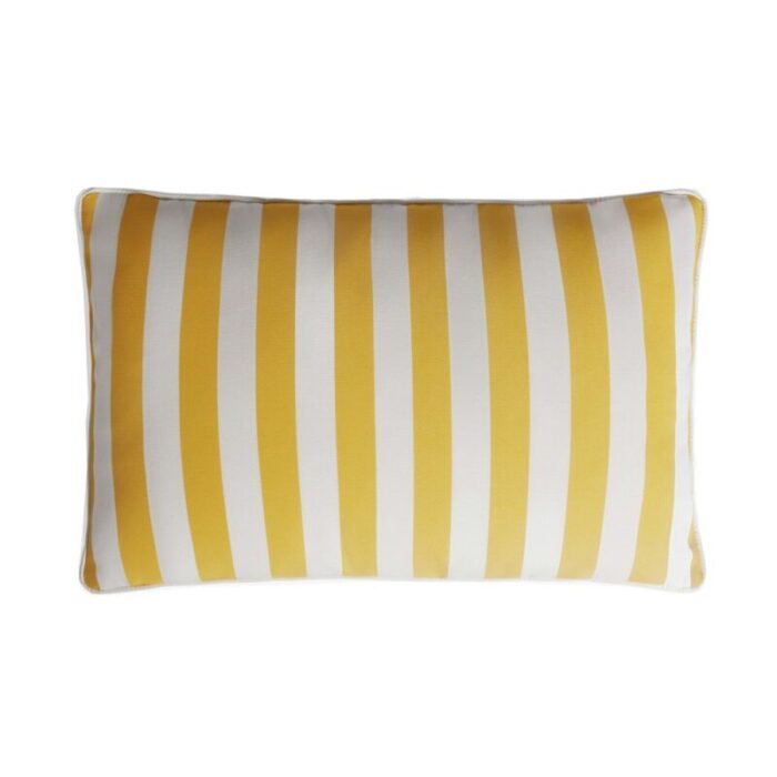 striped outdoor happy cushion cover in yellow and white with piping from lo decor 1