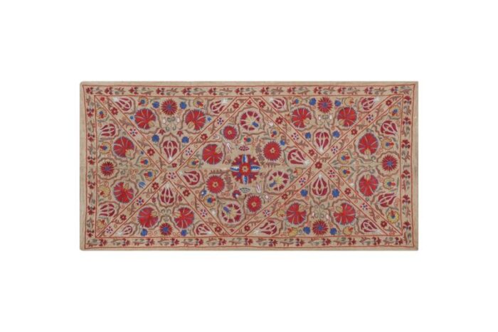 suzani embroidered and quilted silk table runner with tulip motif 2