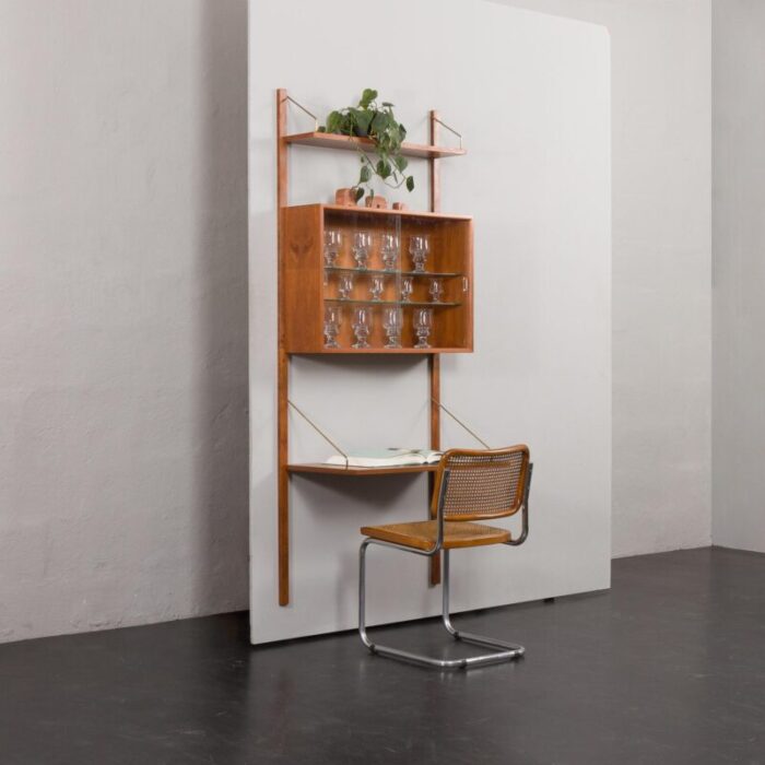 teak wall unit with desk and vitrine by poul cadovius for cado 1960s 0787