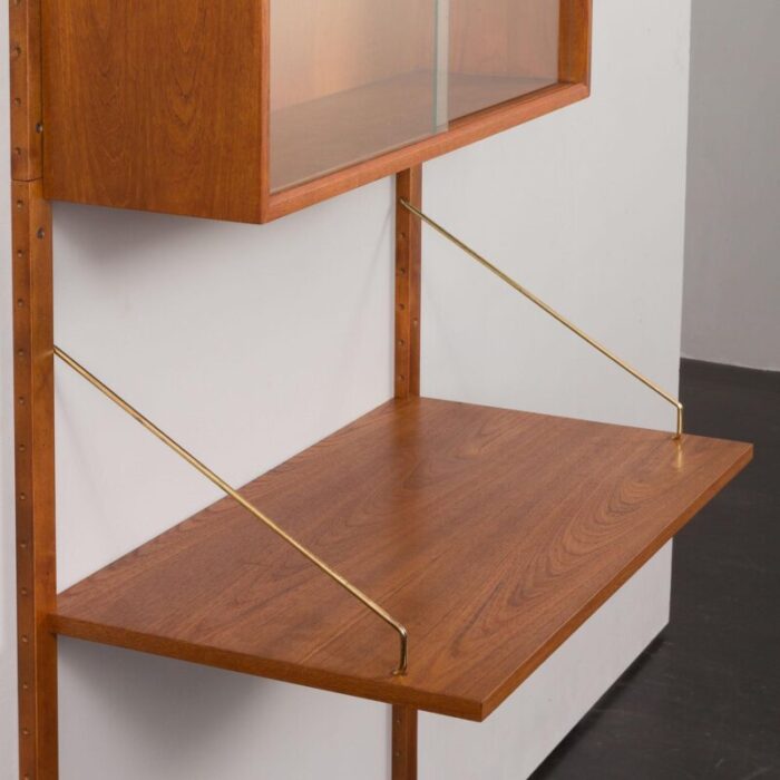 teak wall unit with desk and vitrine by poul cadovius for cado 1960s 1665