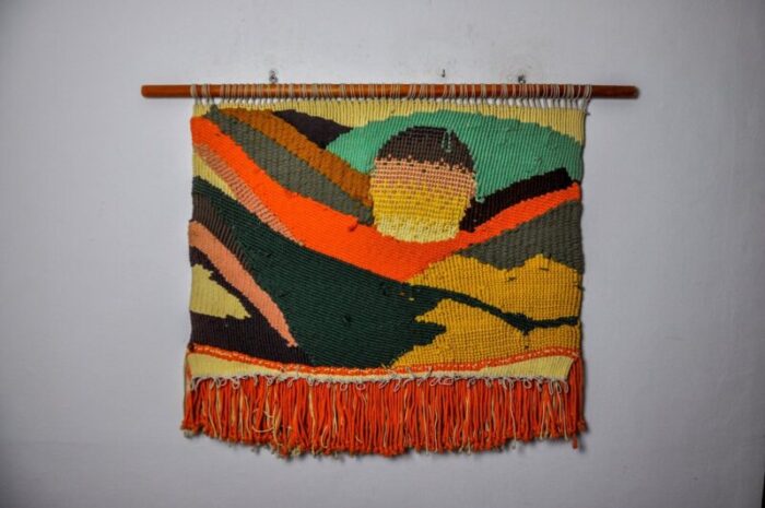 textured macrame wall tapestry catalan sunset spain 1970s 2