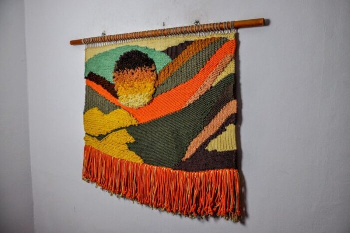 textured macrame wall tapestry catalan sunset spain 1970s 8