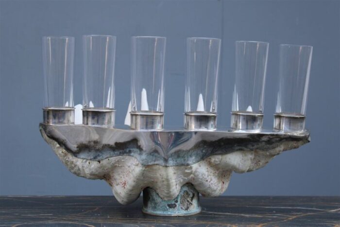 tridacna champagne tray oysters in crystal glasses by gabriella binazzi 1970s 1