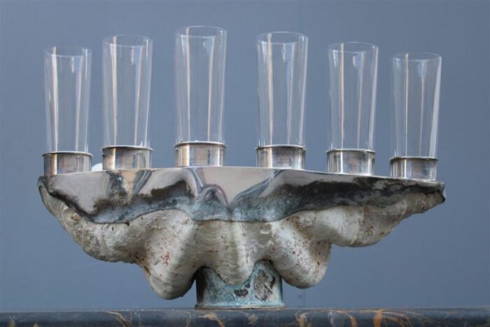 tridacna champagne tray oysters in crystal glasses by gabriella binazzi 1970s 11