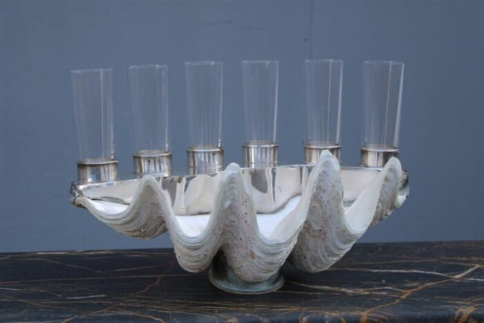 tridacna champagne tray oysters in crystal glasses by gabriella binazzi 1970s 17