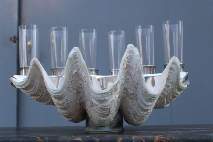 tridacna champagne tray oysters in crystal glasses by gabriella binazzi 1970s 2