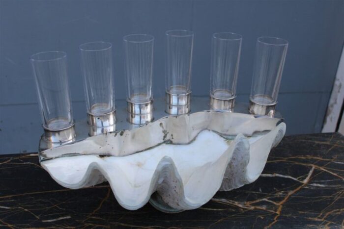 tridacna champagne tray oysters in crystal glasses by gabriella binazzi 1970s 4