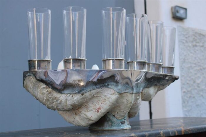 tridacna champagne tray oysters in crystal glasses by gabriella binazzi 1970s 6