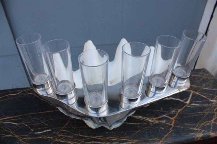 tridacna champagne tray oysters in crystal glasses by gabriella binazzi 1970s 7