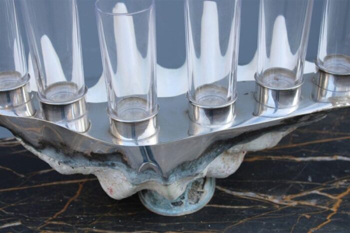 tridacna champagne tray oysters in crystal glasses by gabriella binazzi 1970s 8