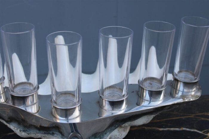 tridacna champagne tray oysters in crystal glasses by gabriella binazzi 1970s 9