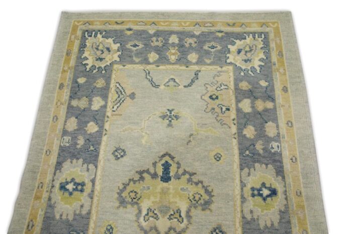 turkish oushak rug blue floral handwoven wool 4 x 61 early 21st century oriental rug 1642