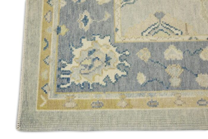 turkish oushak rug blue floral handwoven wool 4 x 61 early 21st century oriental rug 4057