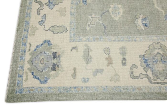 turkish oushak rug green and blue handwoven floral wool 511 x 88 early 21st century 0055