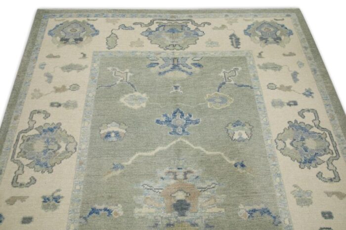 turkish oushak rug green and blue handwoven floral wool 511 x 88 early 21st century 0654