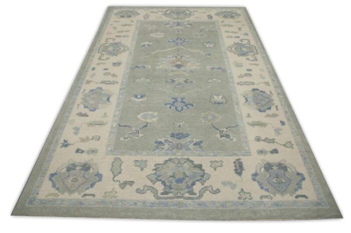 turkish oushak rug green and blue handwoven floral wool 511 x 88 early 21st century 5151