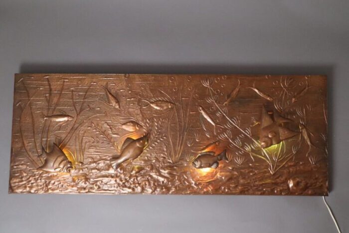 underwater illuminated copper relief with fish 1950s 10