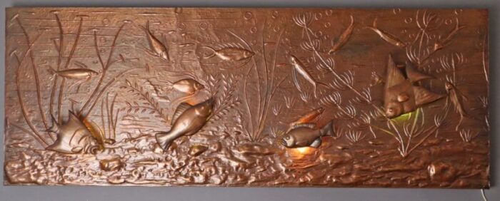 underwater illuminated copper relief with fish 1950s 11