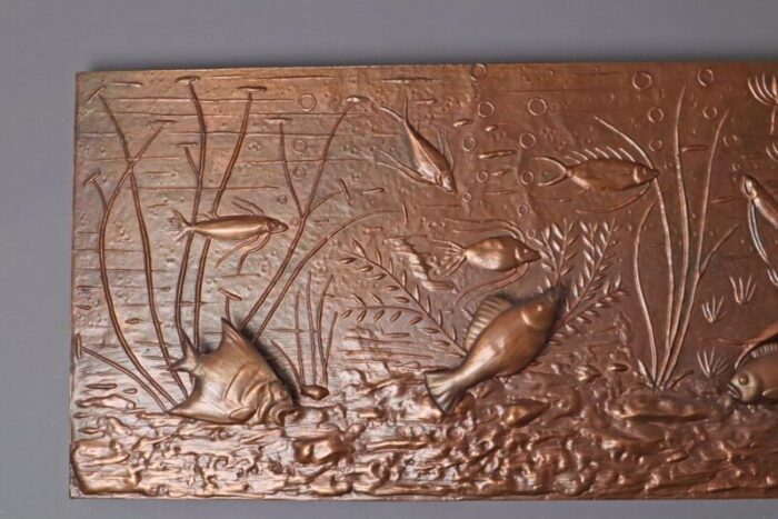 underwater illuminated copper relief with fish 1950s 2