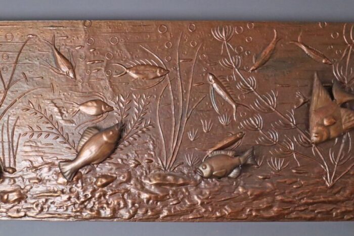 underwater illuminated copper relief with fish 1950s 3