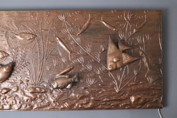 underwater illuminated copper relief with fish 1950s 7