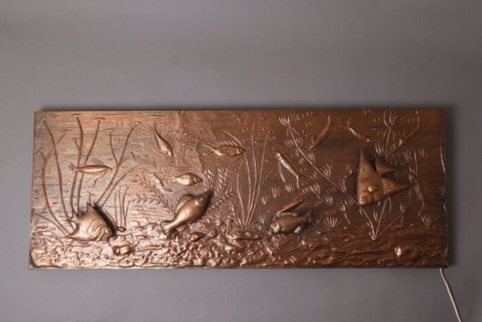 underwater illuminated copper relief with fish 1950s 8