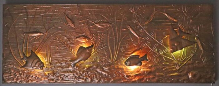 underwater illuminated copper relief with fish 1950s 9