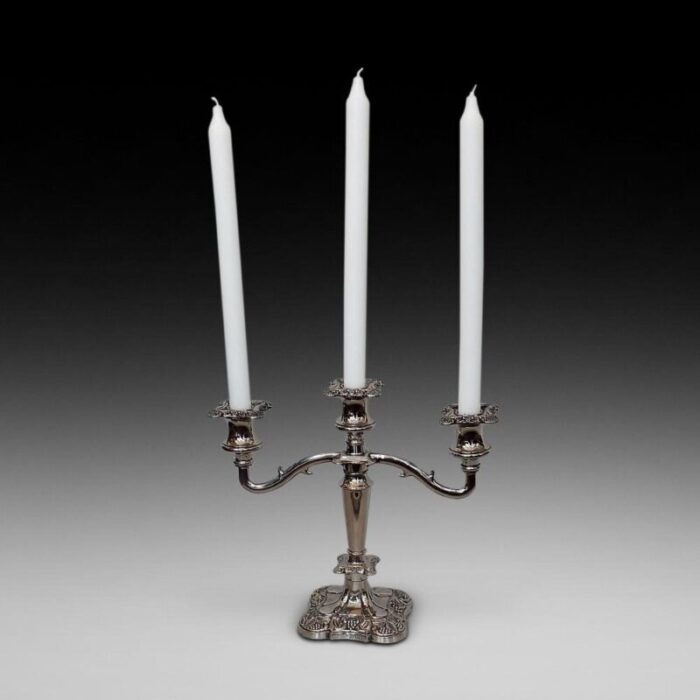 victorian silver plated three arm candleholder 1