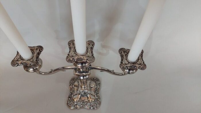 victorian silver plated three arm candleholder 6