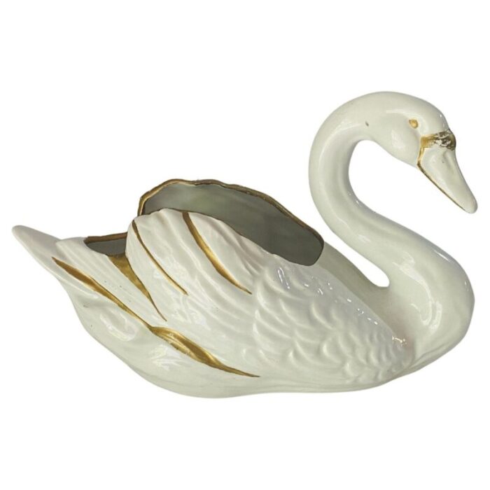 vide poche swan sculpture shaped in porcelain italy 1970s 1