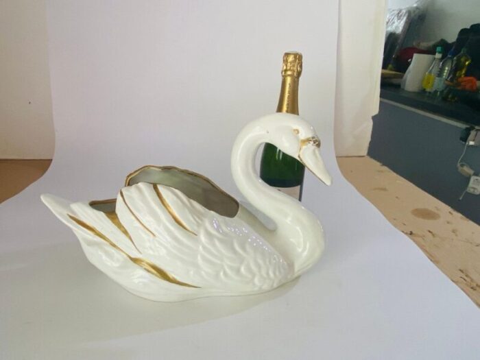 vide poche swan sculpture shaped in porcelain italy 1970s 10