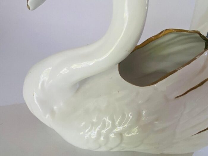 vide poche swan sculpture shaped in porcelain italy 1970s 2