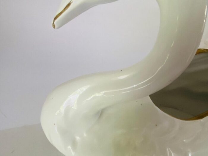 vide poche swan sculpture shaped in porcelain italy 1970s 3