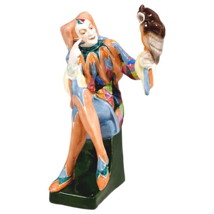 vienna owlglass jester with owl by josef lorenzl for goldscheider 1930s 1