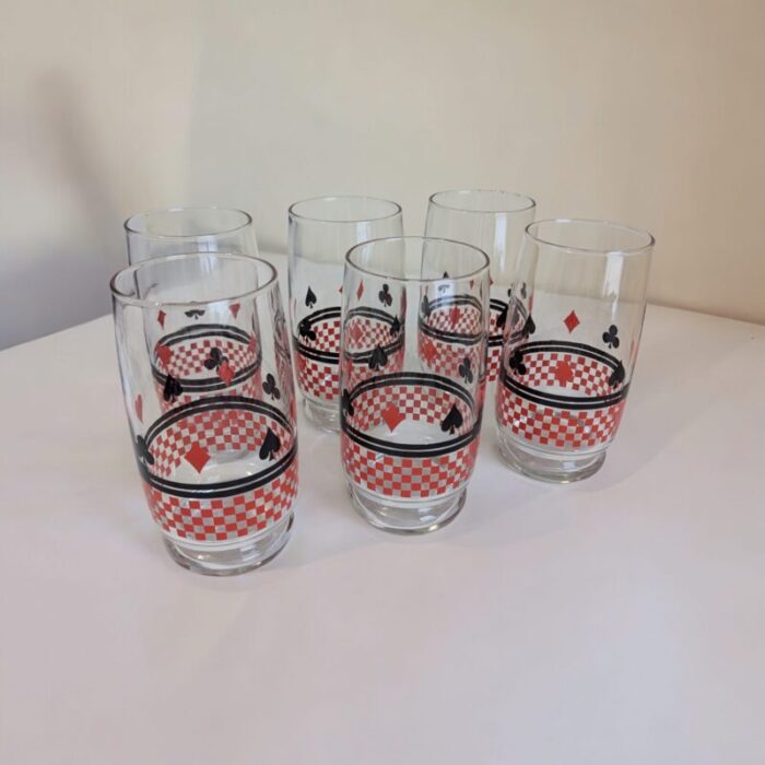 vintage 1960s playing card suits patterned drinking glasses set of 6 5512