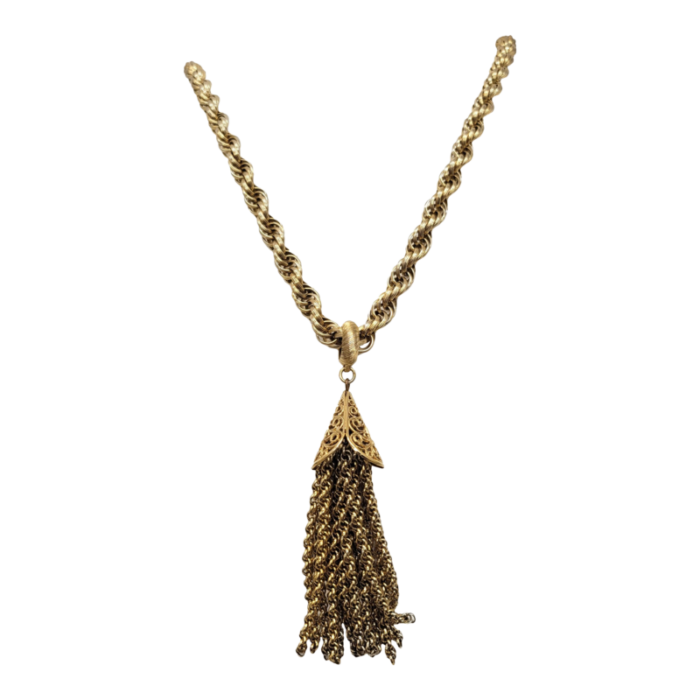 vintage 1960s signed monet goldtone tassel pendant necklace 7427