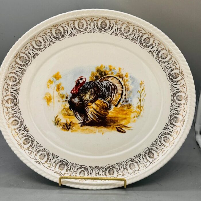 vintage 1960s turkey platter with gold filigree 3662