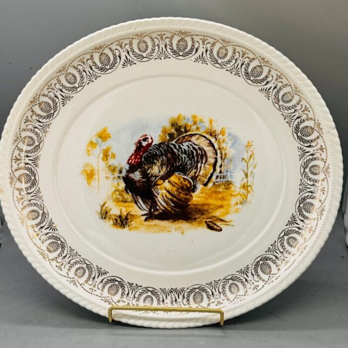 vintage 1960s turkey platter with gold filigree 6066