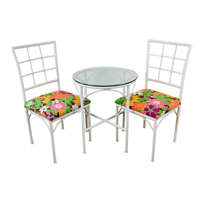 vintage 1970s faux bamboo indoor outdoor bistro patio dining set 3pc set 2577